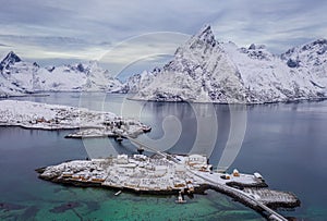 Small fishing village of Sakrisoya in winter, Lofoten, Norway