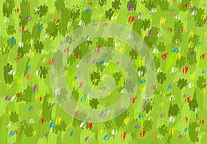 Small Flowers Garden Grass Background Painting