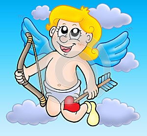 Small flying cupid with bow