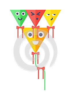 Small flying rainbow colorful fish kite fun wind summer toy flat vector illustration.