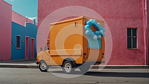 Small food delivery truck, providing copy space for various design applications. Ideal for transportation, logistics, and delivery