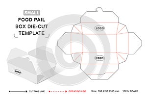 Small food pail box die cut template, packaging die cut template, 3d box, keyline