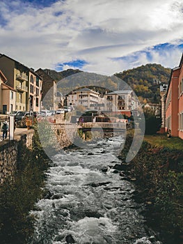 Small foot bridge that connects two villages in Pyrenees.