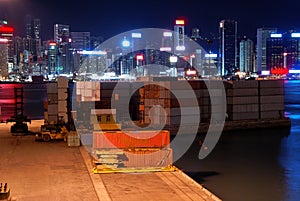 Small freight terminal in Hong Kong at night