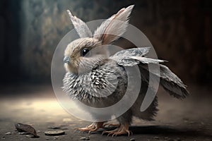 A small, fuzzy animal with the wings and beak of a bird, but the body a rabbit Generative AI