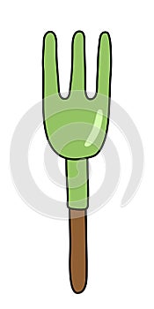 Small garden rake tool, springtime gardening equipment, vector