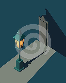 The small gaslight in the corner seemed insignificant but its shadow loomed large suffocating the truth and distorting photo