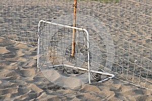 Small gate on sandy field for beach soccer, beach soccer, sandy background