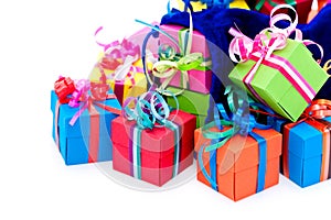 Small gift boxes and blue bag