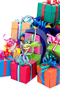 Small gift boxes and blue bag