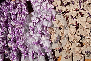 Small gift sacks with dried lavender herb sold at Dolac market. Zagreb