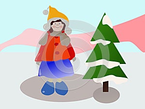 small girl with christmas tree