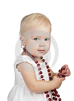 Small girl with new year garland