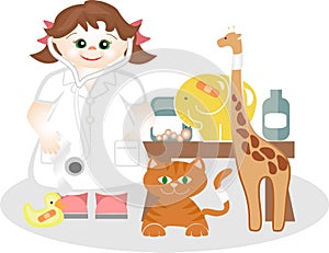 Small girl playing the veterinary medicine photo