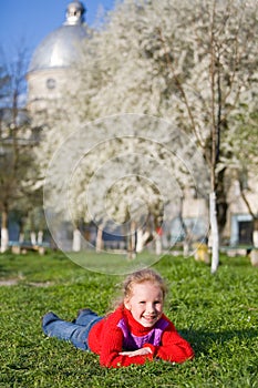 Small girl in spring park