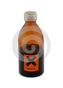 Small glass bottle with harmful sign
