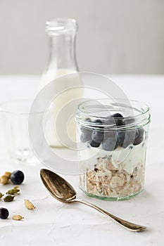 Overnight oats with blue berries photo