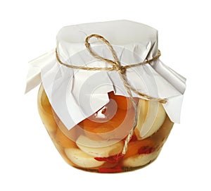 Small glass jar with pickled veg