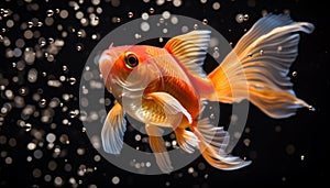 Small Goldfish and Water Bubbles on Black Background - Subtle Elegance - Generative AI