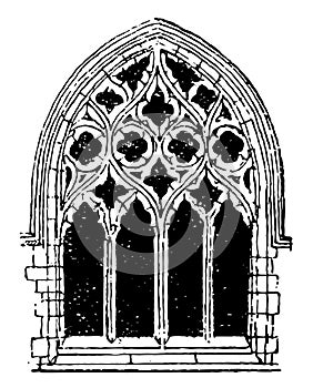 Small Gothic Window Tracery, during the fourteenth century,  vintage engraving photo