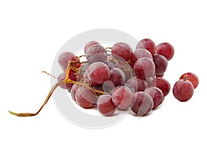 A small grave of ripe grapes and a few torn grapes side by side. Isolated on white.