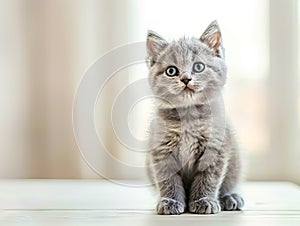A small gray kitten sitting on a table photo