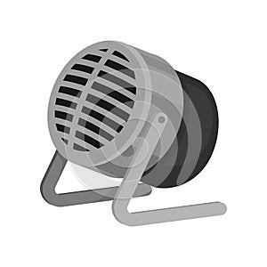Small gray metal microphone with stand. Sound recording equipment. Audio technology theme. Flat vector icon