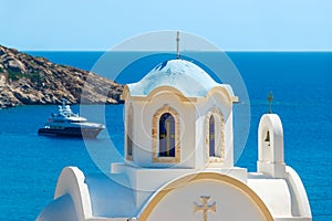 Small Greek church with blue dome