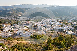 Small Greek village Asklipio architecture panorama in summer, Greece