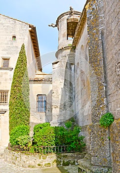 The small green corner at the St Vincent Church, Les Baux-de-Provence, France