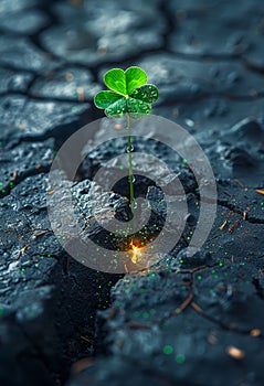 Small green plant sprouts from the ground. Concept of new life growth hope good luck and good environment