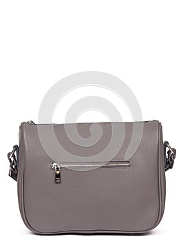 Small grey leather woman's handbag isolated on white background