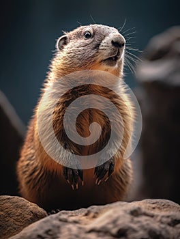 Small ground squirrel is sitting on rock