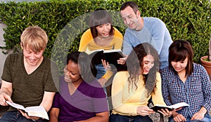 Small group Bible Study. Multicultural small group.