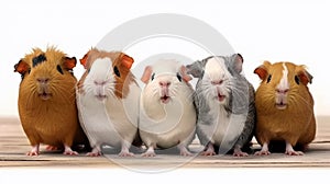 Small group of cute guinea pigs in studio. AI generated