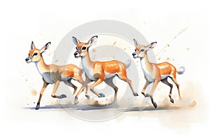 a small group of impalas bounding in unison