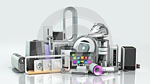 Small group modern Home appliances  E commerce or online shopping presentation concept 3d render white