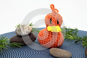 Small Handcrafted Orange Duckling On Pretend Pond