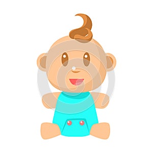 Small Happy Baby Boy Sitting In Blue Onesie Vector Simple Illustrations With Cute Infant