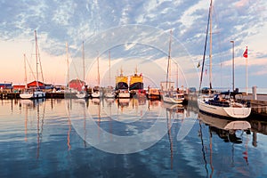 Small Harbor of Hals Denmark around sunset