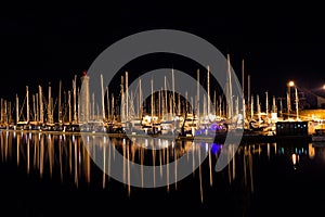 A small harbor at night in the south of france