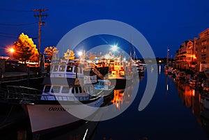 A small harbor is Portland Maine appears calm at dusk