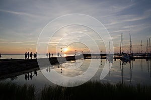 Small harbor view at sunset