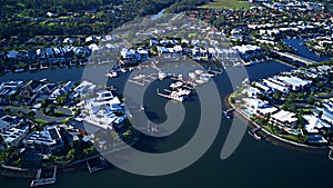Small Harbour View Canal Estate and Boat Harbour RiverLinks Estate next to Coomera River Morning view Hope Island, Gold Coast