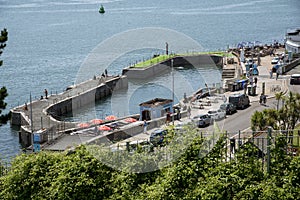 Small harbour on the waterfront in Plymouth, Devon, UK