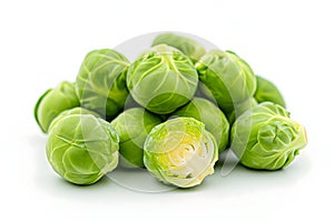 Small heap of brussels sprouts on white background
