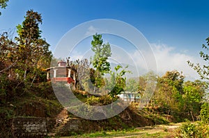 A small high altitude village at Trekking route through mountains towards Varsey Rhododendron Sanctuary or Barsey Rhododendron