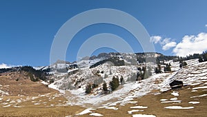 Small hills with snowy slopes, Switzerland