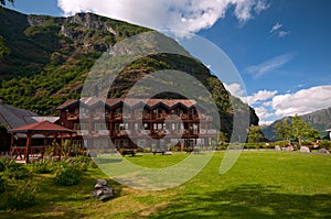 Small hotel between mountains, Sognefjord, Norway