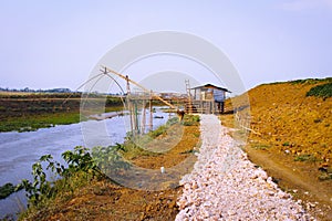 A small house as a shelter while trapping fish in the river